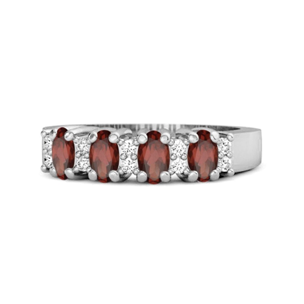 6x4MM Oval Shape Natural Garnet Four Stone 925 Sterling Silver Women Ring